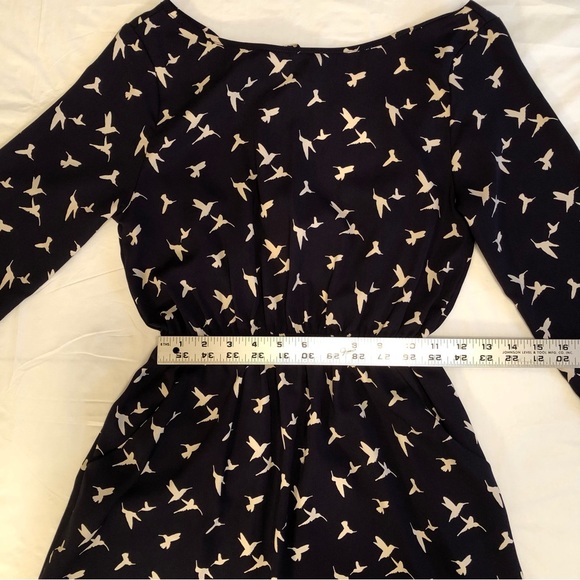 Everly Black/Ivory Bird Print Dress With Tie Back & Cutout 3/4 Sleeves Size S - Picture 6 of 9